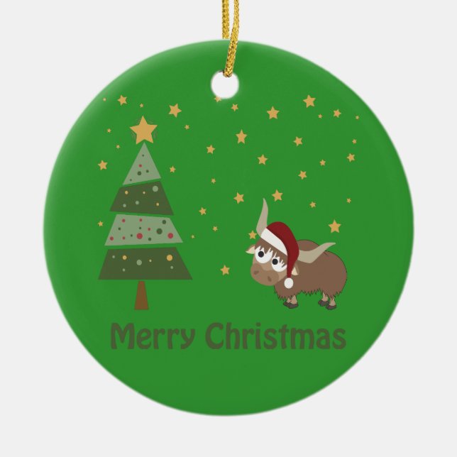 Ornamento De Cerâmica Cena de Natal Yak papais noeis (Frente)