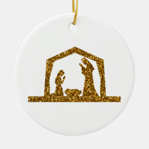 Ornamento De Cerâmica Cena de Natividade de Natal com ouro