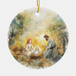 Ornamento De Cerâmica Cena de Natividade Ilustrada Eu Lembro do Milagre