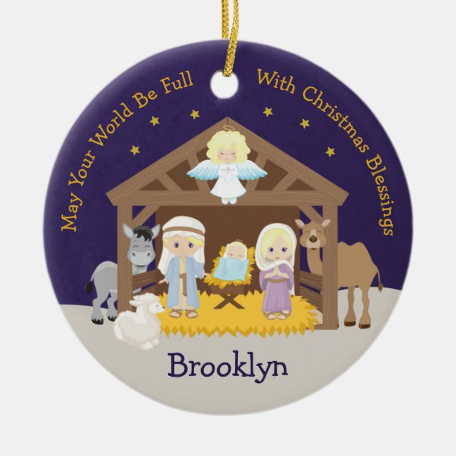 Ornamento De Cerâmica Cena de Natividade Loira (Frente)
