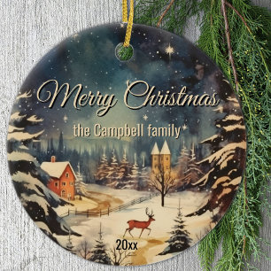 Ornamento De Cerâmica Cena de Neve de inverno Nome da Família Feliz de N