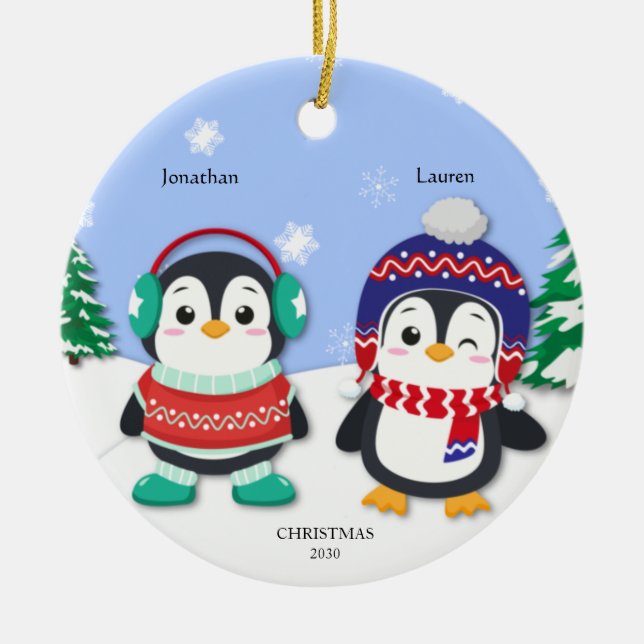 Ornamento De Cerâmica Cena de Neve e Menina Personalizada (Frente)