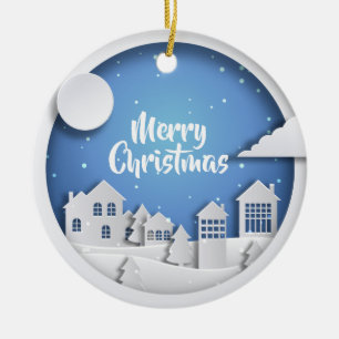 Ornamento De Cerâmica Cena de papel do inverno do entalhe