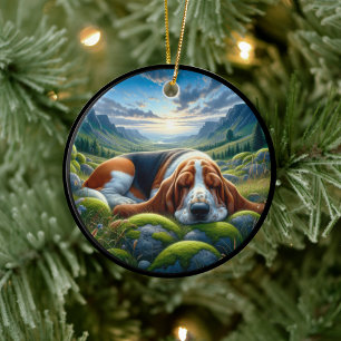 Ornamento De Cerâmica Cena Encantadora de Basset Hound