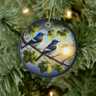 Ornamento De Cerâmica Cena encantadora de Papa-moscas-do-bosque no Natal