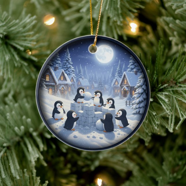 Ornamento De Cerâmica Cena Festiva de Natal Encantadora (Criador carregado)
