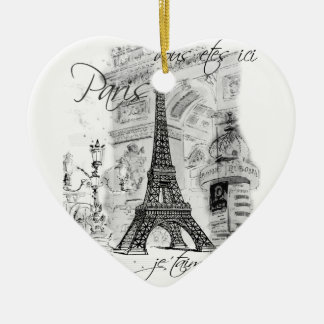 Ornamento De Cerâmica Cena Preta e Branca da Torre Eiffel de Paris