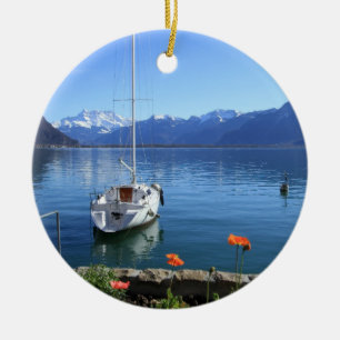 Ornamento De Cerâmica Cenário do lago geneva, Montreux, suiça