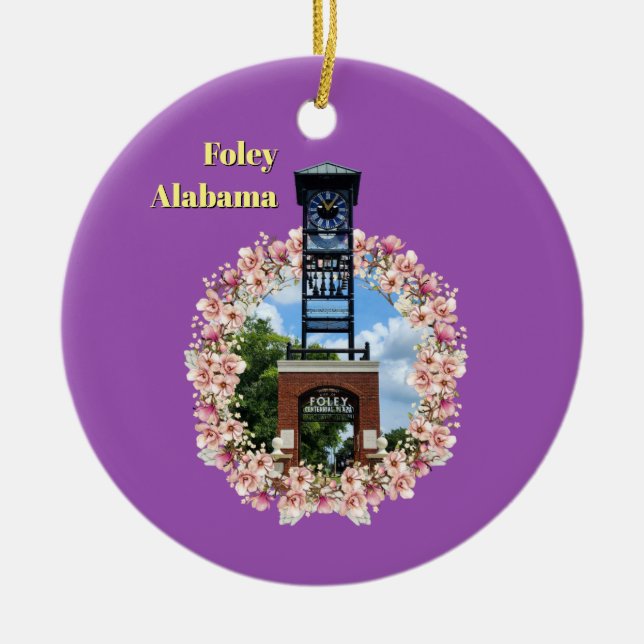 Ornamento De Cerâmica Centennial Plaza Clock, Foley Alabama Purple Shade (Frente)