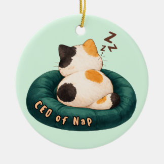 Ornamento De Cerâmica "CEO of Nap" Cat Sleeping on The Couch