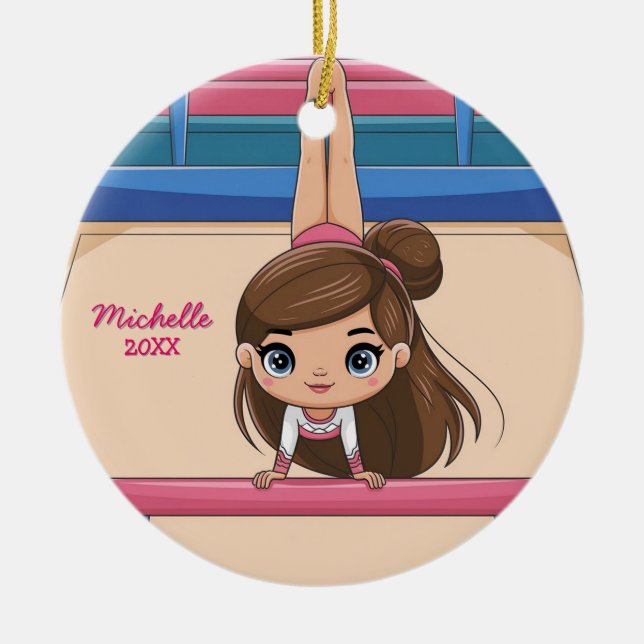 Ornamento De Cerâmica Ceram de Natal da Pequena Gymnast Personalizada (Frente)