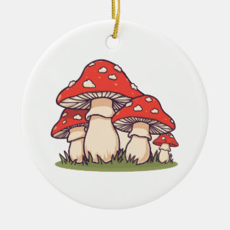 Ornamento De Cerâmica Ceramic Circle Ornament (Cute Mushrooms)