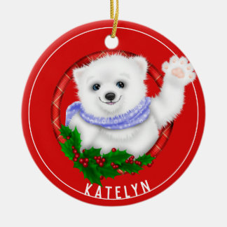 Ornamento De Cerâmica Cerâmica de Ano Polar Branco Personalizado