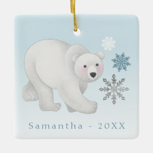 Ornamento De Cerâmica Cerâmica personalizada do urso polar azul