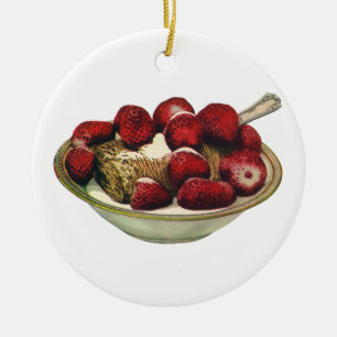Ornamento De Cerâmica Cereal de breakfast saudável vintage com morangos