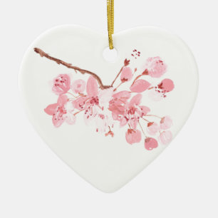 Ornamento De Cerâmica Cereja florada Rosa Sakura Watercolor Ceram Floral