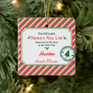 Ornamento De Cerâmica Certificado de Foto de Natal Papai Noel Lista dos