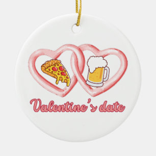 Ornamento De Cerâmica Cerveja de pizza de data de dia de os namorados