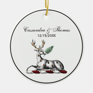 Ornamento De Cerâmica Cervo com Emblema de Crista Heráldica de Samambaia