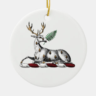 Ornamento De Cerâmica Cervo com Emblema de Crista Heráldica de Samambaia