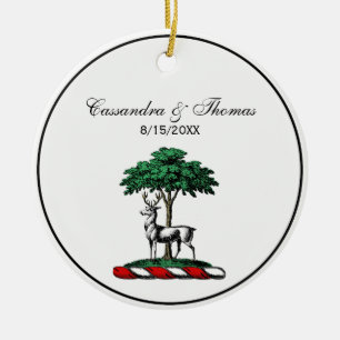 Ornamento De Cerâmica Cervo Veado junto à Árvore Emblema do Brasão Herál