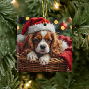 Ornamento De Cerâmica Cesta Aconchegante do Cavalier King Charles Spanie
