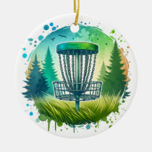 Ornamento De Cerâmica Cesta de Golfe do Disco e Árvores de Pinus Azul e 