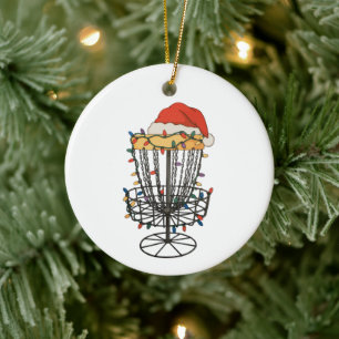 Ornamento De Cerâmica Cesto de Disco de Golfe Chapéu de Papai Noel Luzes