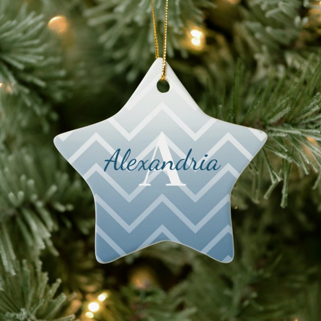Ornamento De Cerâmica Céu Azul Chevron Branco (Árvore)
