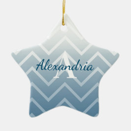 Ornamento De Cerâmica Céu Azul Chevron Branco