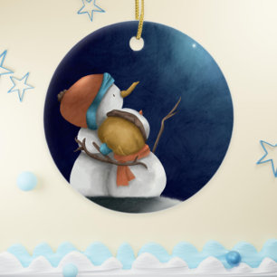 Ornamento De Cerâmica Céu azul escuro Neves abraçando vendo estrelas