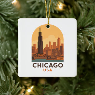Ornamento De Cerâmica Céu da Cidade Retro Viagens Chicago EUA