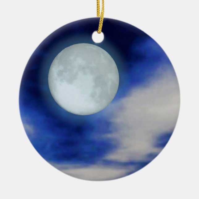 Ornamento De Cerâmica Céu Noturno com Lua e Nuvens (Frente)