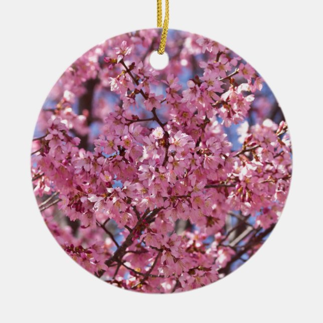 Ornamento De Cerâmica Céu Rosa Flor de Cerejeira Sakura (Frente)