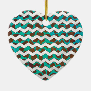 Ornamento De Cerâmica Cevron Dalmaciano Brown e Teal