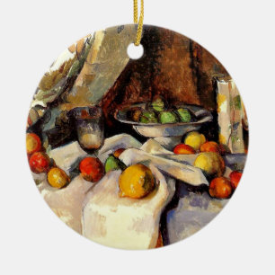 Ornamento De Cerâmica Cezanne - Vida estática, Posta, Garrafa, Taça e 