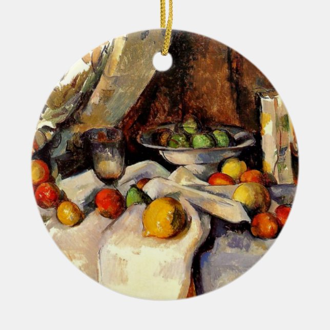 Ornamento De Cerâmica Cezanne - Vida estática, Posta, Garrafa, Taça e Fr (Frente)