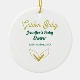 Ornamento De Cerâmica Chá de bebê encantado com folhas de ouro verde-fol