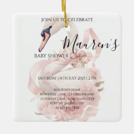Ornamento De Cerâmica Chá de Bebê Menina com Laço Rosa