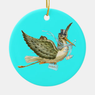 Ornamento De Cerâmica CHÁ DE BEBÊ MONOGRAMA Azul Aquamarine