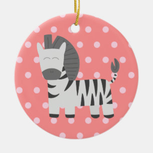 Ornamento De Cerâmica Chá de Bebê: Zebra fofa com bolinhas cor-de-rosa
