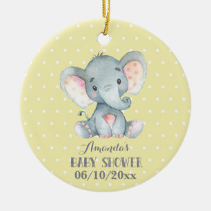 Ornamento De Cerâmica Chá de fraldas de elefante branco amarelo e Cinza