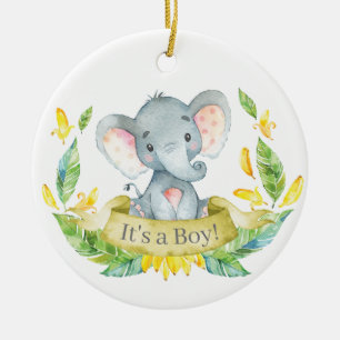 Ornamento De Cerâmica Chá de fraldas de Elefante Menino Amarelo