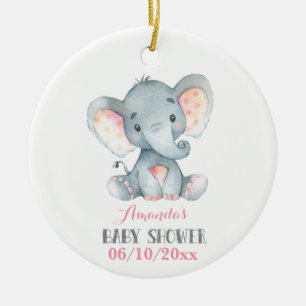 Ornamento De Cerâmica Chá de fraldas de Elefante Rosa e Cinza