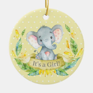 Ornamento De Cerâmica Chá de fraldas Elefante Amarelo