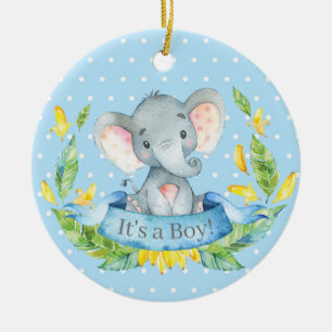 Ornamento De Cerâmica Chá de fraldas Elefante-Menino Azul