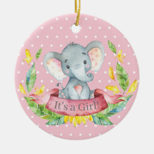 Ornamento De Cerâmica Chá de fraldas Elefante Rosa