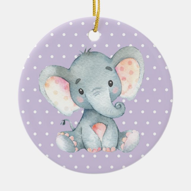 Ornamento De Cerâmica Chá de fraldas Elefante Roxo (Frente)