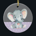 Ornamento De Cerâmica Chá de fraldas Elefante Roxo<br><div class="desc">Moça Elefante Chá de fraldas Púrpura Cerâmica</div>