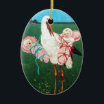 ORNAMENTO DE CERÂMICA CHÁ DE GAROTA DE BEBÊ TWIN<br><div class="desc">Elegante,  engraçada,  vibrante cor-de-rosa-design,  azul-lacrimejo para meninas gêmeas com uma cegonha-rico no campo verde,  natureza sob o céu azul-lacrimogênio,  reelaborada a partir da safra.</div>